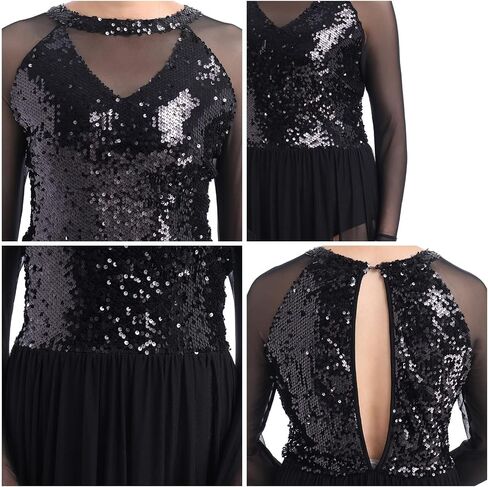 ODASDO المرأة أزياء رقص غنائي الترتر كم طويل شبكة تول فلوي ماكسي فستان طويل موردن المعاصرة Dancewear in Kuwait