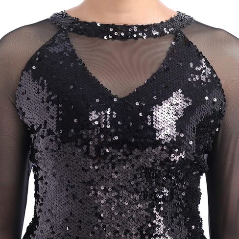 ODASDO المرأة أزياء رقص غنائي الترتر كم طويل شبكة تول فلوي ماكسي فستان طويل موردن المعاصرة Dancewear in Kuwait