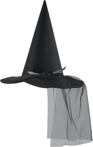 إبداعات Spooktacular Halloween قبعة ساحرة شبكية سوداء، قبعة ساحرة شريرة مع حجاب دانتيل للنساء، إكسسوار زي الهالوين، حفلات تنكرية in Saudi Arabia