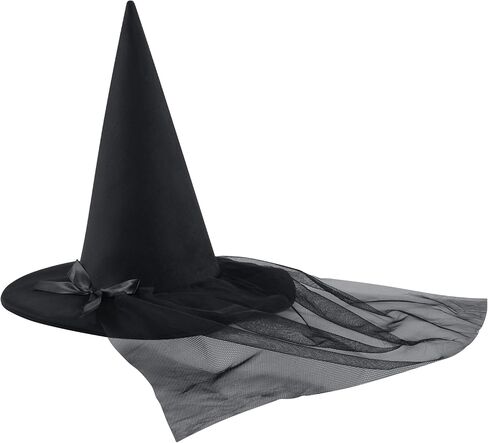 إبداعات Spooktacular Halloween قبعة ساحرة شبكية سوداء، قبعة ساحرة شريرة مع حجاب دانتيل للنساء، إكسسوار زي الهالوين، حفلات تنكرية in Saudi Arabia