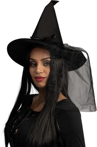 إبداعات Spooktacular Halloween قبعة ساحرة شبكية سوداء، قبعة ساحرة شريرة مع حجاب دانتيل للنساء، إكسسوار زي الهالوين، حفلات تنكرية in Saudi Arabia