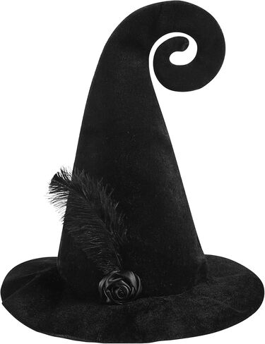 إبداعات Spooktacular قبعة ساحرة سوداء مجعدة مع ريش، قبعة ساحرة للنساء، إكسسوار زي الهالوين، لعب الأدوار المدرسية، حفلات تحت عنوان in Saudi Arabia