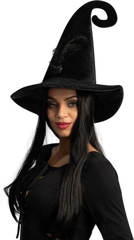 إبداعات Spooktacular قبعة ساحرة سوداء مجعدة مع ريش، قبعة ساحرة للنساء، إكسسوار زي الهالوين، لعب الأدوار المدرسية، حفلات تحت عنوان in Saudi Arabia