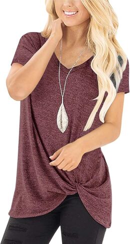 SHIBEVER Women's Tops Short Sleeve Twist Knotted T Shirts Summer Blouse Tunic Tops S-2XL in Kuwait