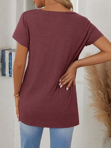 SHIBEVER Women's Tops Short Sleeve Twist Knotted T Shirts Summer Blouse Tunic Tops S-2XL in Kuwait