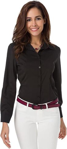 Atnlewhi Womens Long Sleeve Button Down Shirts Simple Work Blouse Stretch Formal Casual Dress Shirt in Kuwait