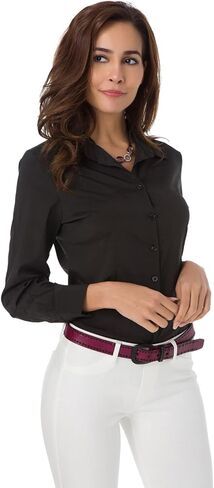 Atnlewhi Womens Long Sleeve Button Down Shirts Simple Work Blouse Stretch Formal Casual Dress Shirt in Kuwait