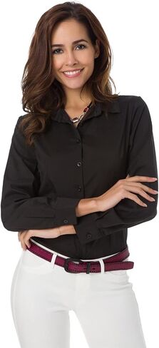 Atnlewhi Womens Long Sleeve Button Down Shirts Simple Work Blouse Stretch Formal Casual Dress Shirt in Kuwait