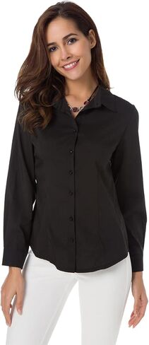 Atnlewhi Womens Long Sleeve Button Down Shirts Simple Work Blouse Stretch Formal Casual Dress Shirt in Kuwait