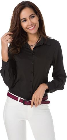 Atnlewhi Womens Long Sleeve Button Down Shirts Simple Work Blouse Stretch Formal Casual Dress Shirt in Kuwait