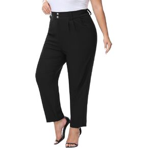 Hanna Nikole Women's Plus Size High Waisted Stretch Work Casual Pants Business Straight Trouser with Pocket