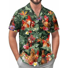 Tropical Chicken Women's Hawaiian Shirt, Chicken Gifts for Women, Funny Rooster Shirt Men, Birthday Gifts for Men Women (XL) in Saudi Arabia