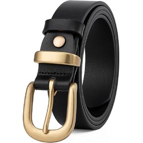wolksprong Womens Belts for Jeans 1.1" Width Ladies Belts for Dresses Full Grain Leather Gold Buckle Belt Gift Box