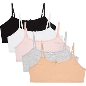 Rene Rofe Girls Training Bras - 5 Pack Soft Stretch Cotton Bra, Cami Style Girls Underwear with Adjustable Straps (7-14) in Saudi Arabia