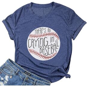 Theres No Crying in Baseball T Shirt Women Baseball Mom Graphic Tees Casual Short Sleeve Tops Baseball T-Shirt