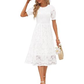 فستان Zattcas النسائي 2023 فستان صيفي غير رسمي قصير الأكمام منتفخ بوهو فستان متوسط ​​الطول متواضع منقوش عليه زهور مع جيوب in Kuwait