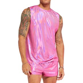 Verdusa Men's 2 Piece Metallic Outfit Sleeveless Tank Top and Short Tracksuit Sets