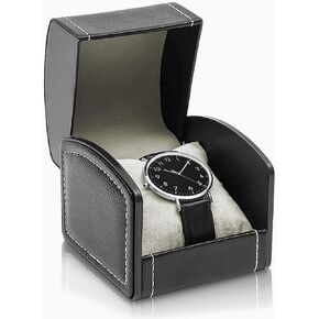 Single Watch Case, PU Leather Watch Travel Case with Removable Cushion, Jewelry Storage Case Organizer Portable Square Watch Box Bracelet Holder for Most Watches and Smart Watch