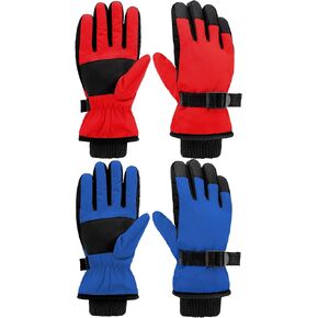 2 Pairs Kids Snow Gloves Waterproof Winter Ski Gloves Warm Unisex Gloves with Hook and Loop