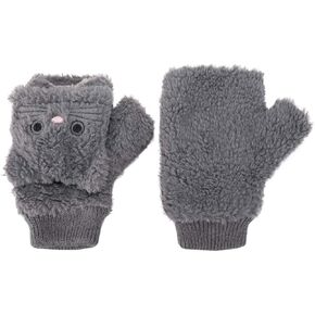 GlovesDEPO Women Girls Winter Warm Cute Animal Fliffy Flip Cover Mittens Cozy Thick Soft Lining Fingerless Half Finger in Saudi Arabia