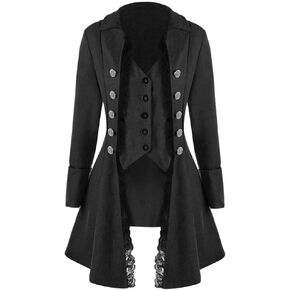 Wollmix Halloween Pirate Costume Steampunk Jacket for Women Victorian Vampire Lace Tailcoat Gothic Medieval Renaissance Coat in Saudi Arabia