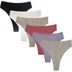 Amwounu High Waisted Cotton Thongs Underwear For Women Breathable Sport Athletics Panties High Rise Plus Size Multipack