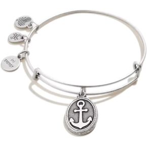 Alex and Ani Path of Symbols Expandable Bangle for Women, Anchor Charm, Rafaelian Silver Finish, 2 to 3.5 in