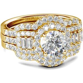 Jeulia 2 Carat Engagement Halo Rings for Women Sterling Silver Round Cut Bridal Set Cubic Zirconia Wedding Diamond Band Rings Promise Anniversary Rings for Her