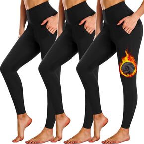 NEW YOUNG 3 Pack Fleece Lined Leggings with Pockets for Women,High Waisted Thermal Warm Winter Yoga Pants