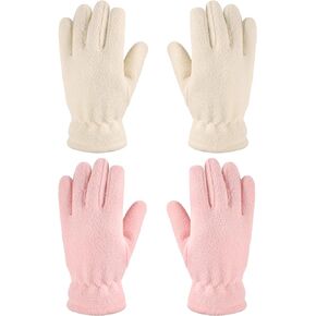 2 Pairs Kids Fleece Gloves Polar Full Finger Winter Warm Gloves Cold Weather Mittens for Boy Girl