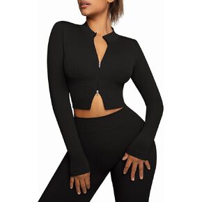 FeelinGirl Workout Sets for Women 2 Piece Gym Outfits High Waist Yoga Leggings and Long Sleeve Crop Top with Zipper in Saudi Arabia