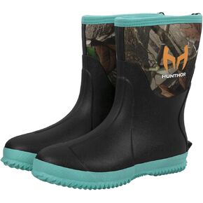 Hunthor Rubber Boots for Women, Waterproof Rain Boots with Steel Shank, 5mm Neoprene Insulated Mid Calf Hunting Boots Anti-slip Work Boots for Mud Working Faming Gardening