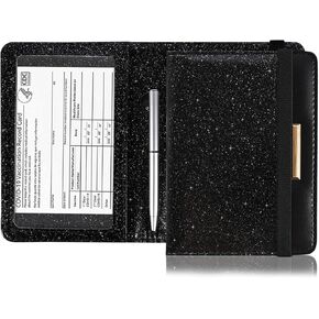 Caweet Passport Holder and Vaccine Card Holder Combo RFID Blocking Leather Vaccination Card Wallet with Elastic Band Closure, Glitter Rose Gold
