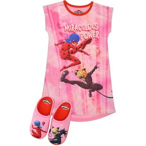 Miraculous Ladybug Pajamas for Girls Nightgown and Slipper Set, Short Sleeve Dorm Shirt, Red/White, Size 7/8 in Saudi Arabia