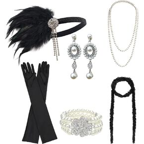 DRESHOW 1920s Accessories Sets Costume Gatsby Feather Headband Earrings Gloves in Saudi Arabia