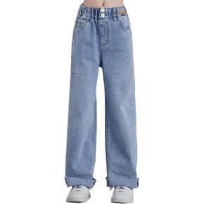 YaYabroe Kids Girls Ripped Jeans Washed Elastic Waist Wide Leg Baggy Pants Size 5-14 Years