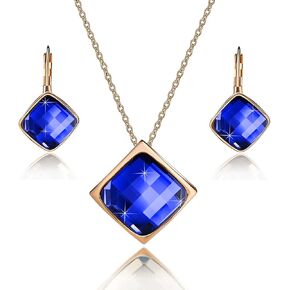 EVEVIC Square Austrian Crystal Necklace Earrings for Women Fashion 18K Gold Plated Hypoallergenic Jewelry Set