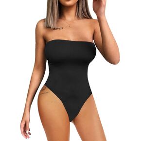 YMDUCH Women's Sexy Strapless Bodysuit One Piece Triangle Off Shoulder Leotard
