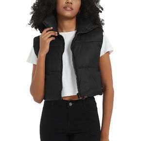 Kissonic Women's Padded Down Vest Puffer Stand Collar Zip Up Crop Sleeveless Jacket