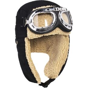 Peicees Aviator Hat with Goggles for Adult Kids Amelia Earhart Costume Pilot Cap Vintage Goggles Men Women Winter Trapper Hat