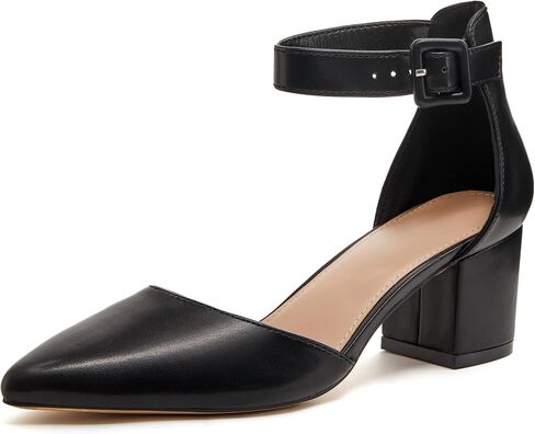 LAICIGO Women's Pointed Toe Pumps Ankle Strap Buckle Chunky Block Heel Dress D'Orsay Shoes in Kuwait