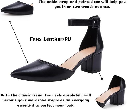 LAICIGO Women's Pointed Toe Pumps Ankle Strap Buckle Chunky Block Heel Dress D'Orsay Shoes in Kuwait