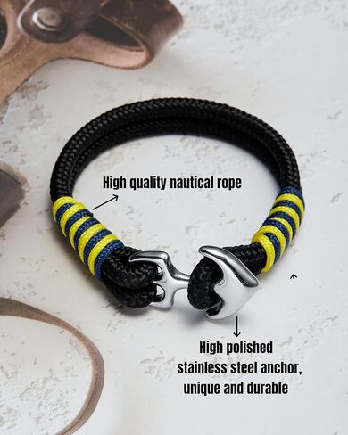 BTEYIVTA Anchor Bracelet for Men, Handmade Nautical Rope Bracelet with Stainless Steel Clasp, Cuff Bracelet for Boyfriend, Best Gift for Dad in Saudi Arabia