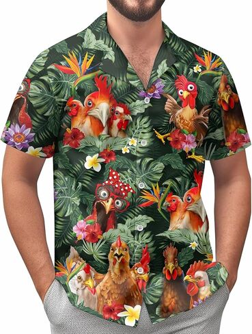 Tropical Chicken Women's Hawaiian Shirt, Chicken Gifts for Women, Funny Rooster Shirt Men, Birthday Gifts for Men Women (XL) in Saudi Arabia