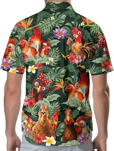 Tropical Chicken Women's Hawaiian Shirt, Chicken Gifts for Women, Funny Rooster Shirt Men, Birthday Gifts for Men Women (XL) in Saudi Arabia
