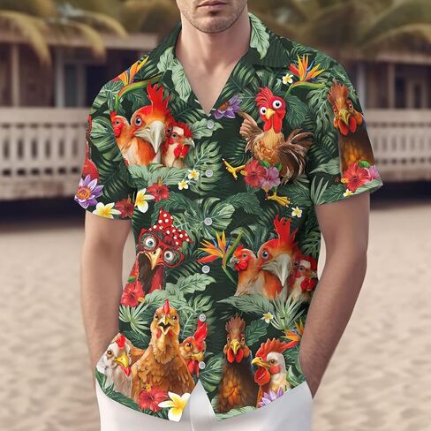 Tropical Chicken Women's Hawaiian Shirt, Chicken Gifts for Women, Funny Rooster Shirt Men, Birthday Gifts for Men Women (XL) in Saudi Arabia
