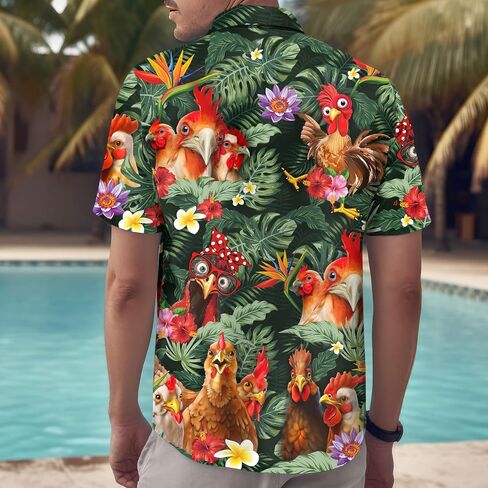 Tropical Chicken Women's Hawaiian Shirt, Chicken Gifts for Women, Funny Rooster Shirt Men, Birthday Gifts for Men Women (XL) in Saudi Arabia