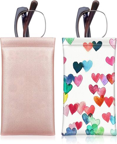 Fintie [2 Pack] Eyeglasses Pouch with Cleaning Cloth, Portable Squeeze Top Leather Glasses Case Sunglasses Bag in Kuwait