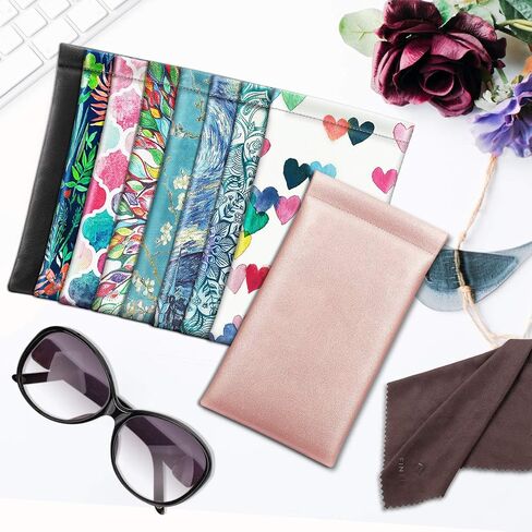 Fintie [2 Pack] Eyeglasses Pouch with Cleaning Cloth, Portable Squeeze Top Leather Glasses Case Sunglasses Bag in Kuwait