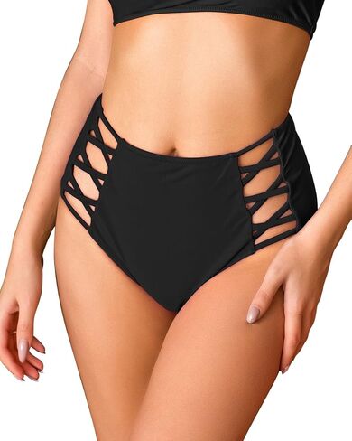 Annbon Strappy High Waisted Bikini Bottoms Tummy Control Bathing Suit Swimsuit Rave Bottoms for Women Full Coverage in Kuwait